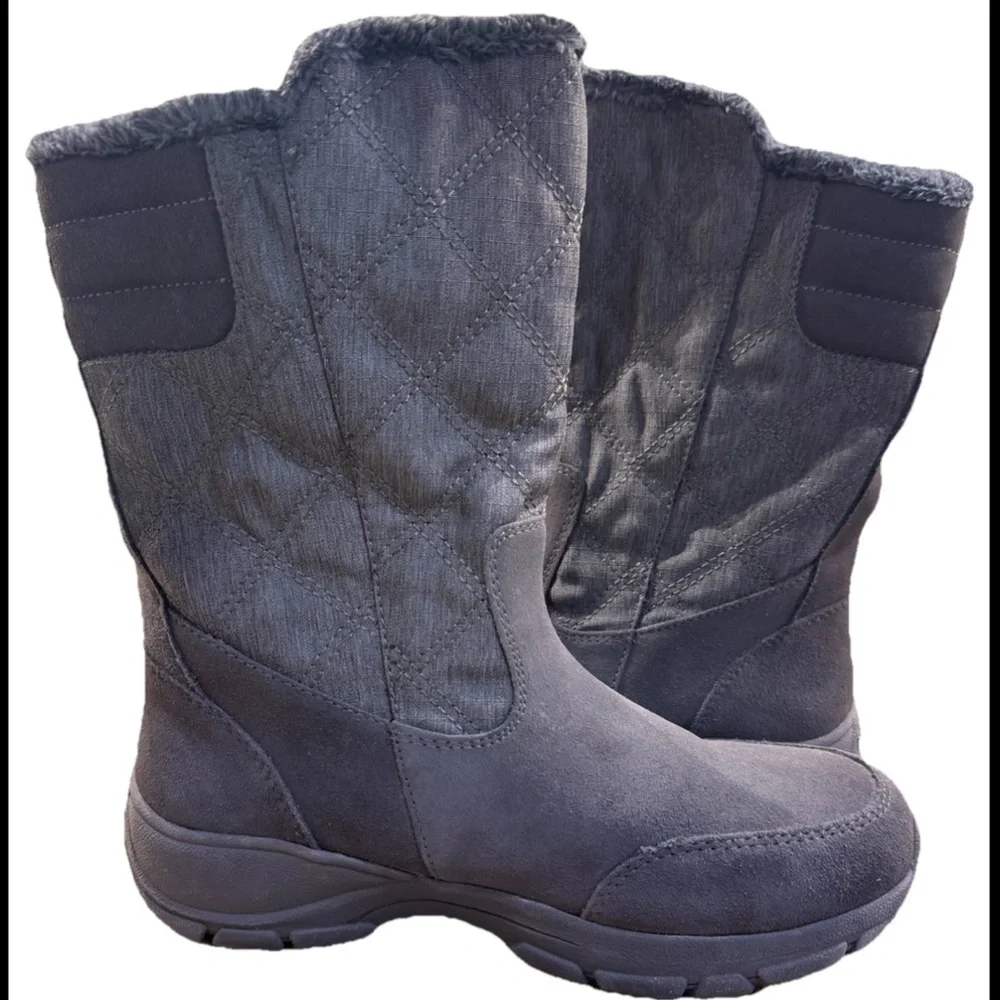 Lands' End Suede quilted Winter Boots Womens Size 6 Gray Quilted Zip Warm